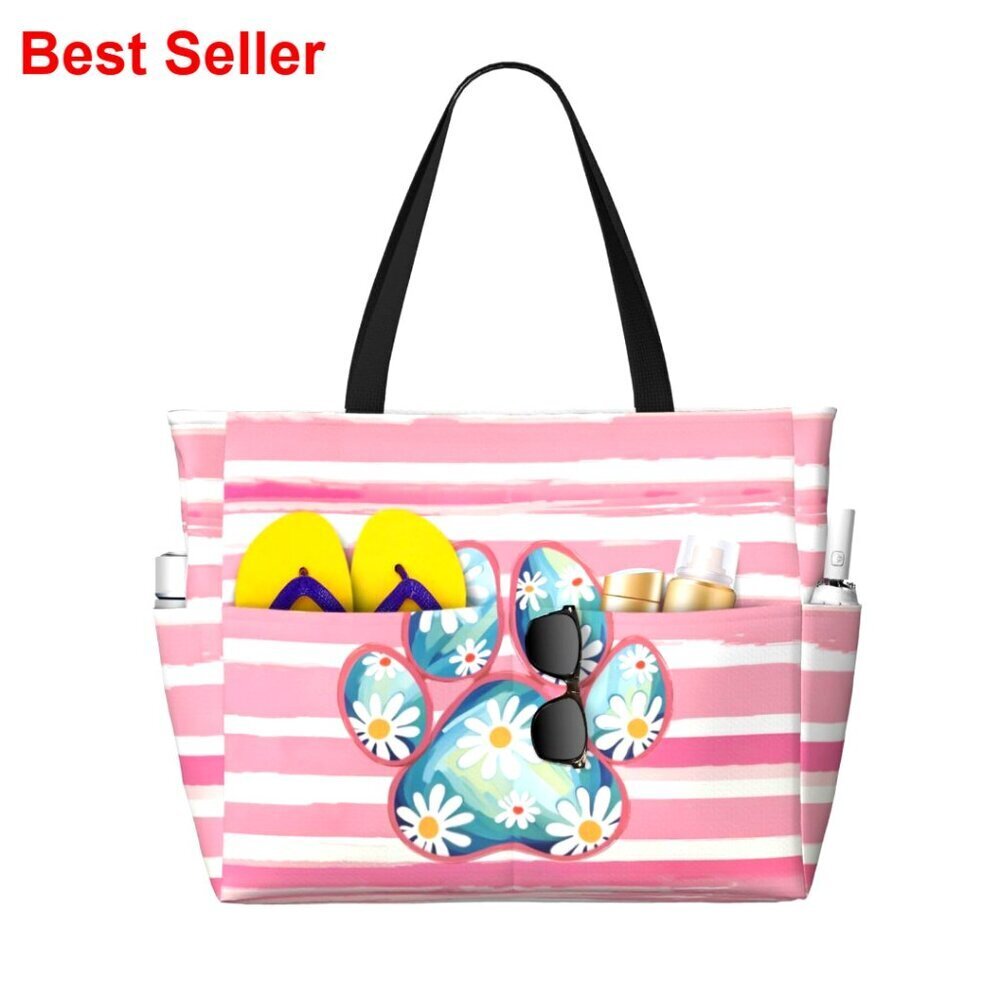 Large Waterproof Beach Tote Bag with Zipper for Travel Vacation